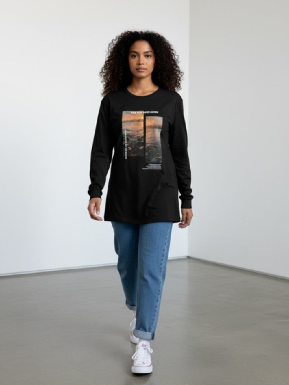 Shein Long Sleeve Crew Neck T-shirt-Size XL-Scenic Front Applique